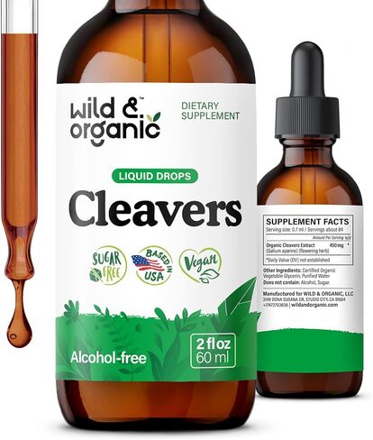 Wild & Organic Cleavers Tincture - Herbal Detox Drops with Cleavers Herb - Galium Aparine Leaf Extract Supplement - Vegan, Sugar & Alcohol-Free - 4 fl oz in Saudi Arabia