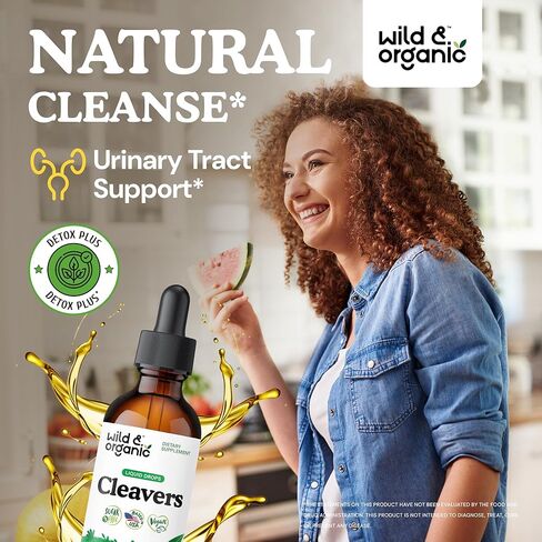 Wild & Organic Cleavers Tincture - Herbal Detox Drops with Cleavers Herb - Galium Aparine Leaf Extract Supplement - Vegan, Sugar & Alcohol-Free - 4 fl oz in Saudi Arabia