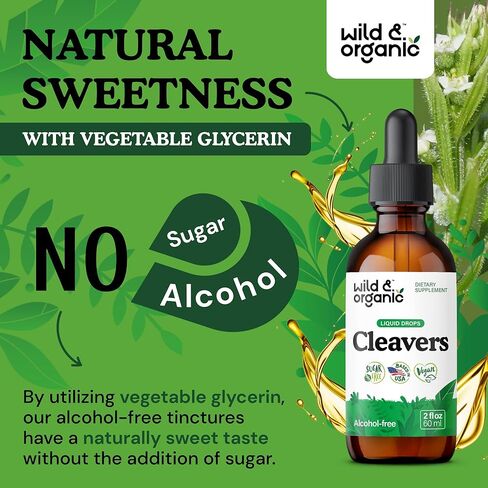 Wild & Organic Cleavers Tincture - Herbal Detox Drops with Cleavers Herb - Galium Aparine Leaf Extract Supplement - Vegan, Sugar & Alcohol-Free - 4 fl oz in Saudi Arabia