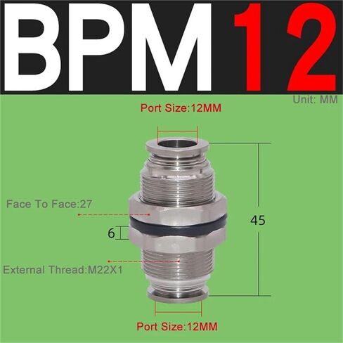 1PCS PM/BPM-4/6/8/10/12 Pneumatic Quick Coupling Bulkhead Union/Metal Bulkhead Female Connector(PM10) in Saudi Arabia