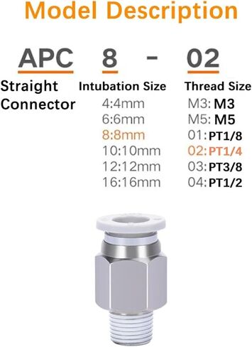 1PCS THEAR TROHED Straight Plugjoint APC4 6 8 10 12 16-M5 01 02 03 04 موصل الهواء السريع الهوائي (APC10-03) in Saudi Arabia