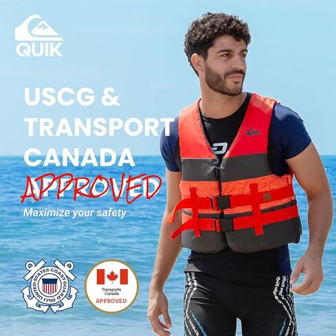 QUIKSILVER USCG Approved Men's Life Jacket, Lightweight EPE Foam Life Vest with Quick-Release Buckles and Drain Holes, PFD for Fishing, Boating, Kayaking, Watersports in Saudi Arabia