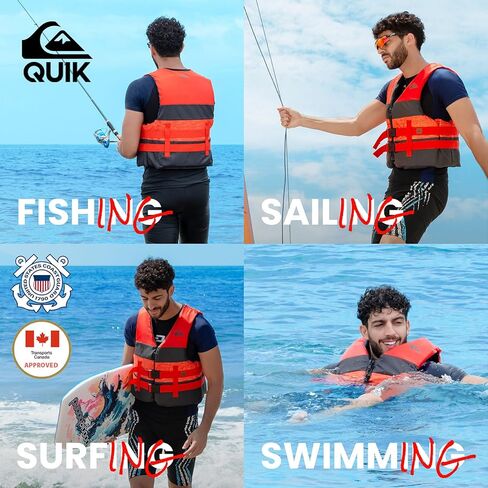 QUIKSILVER USCG Approved Men's Life Jacket, Lightweight EPE Foam Life Vest with Quick-Release Buckles and Drain Holes, PFD for Fishing, Boating, Kayaking, Watersports in Saudi Arabia