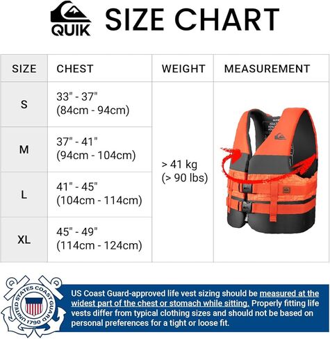 QUIKSILVER USCG Approved Men's Life Jacket, Lightweight EPE Foam Life Vest with Quick-Release Buckles and Drain Holes, PFD for Fishing, Boating, Kayaking, Watersports in Saudi Arabia