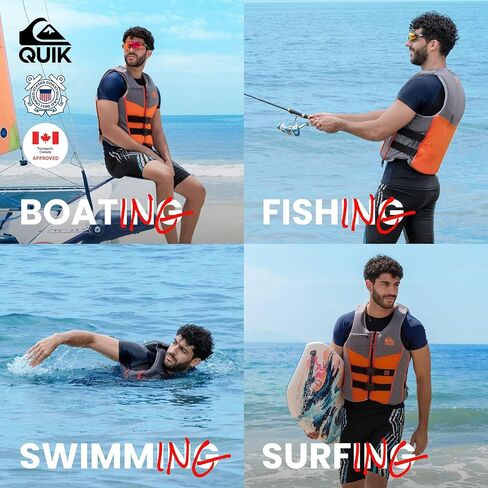 QUIKSILVER Men's Life Vest, USCG and Transport Canada Approved Evoprene PFD, Personal Flotation Device Level 70 Buoyancy Aid for Boating Fishing Kayaking Water Sports in Saudi Arabia