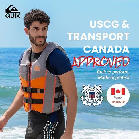 QUIKSILVER Men's Life Vest, USCG and Transport Canada Approved Evoprene PFD, Personal Flotation Device Level 70 Buoyancy Aid for Boating Fishing Kayaking Water Sports in Saudi Arabia