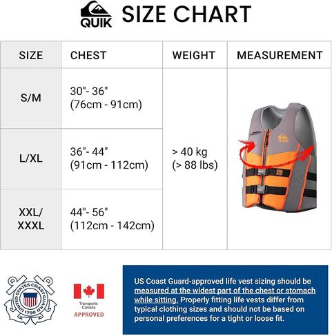 QUIKSILVER Men's Life Vest, USCG and Transport Canada Approved Evoprene PFD, Personal Flotation Device Level 70 Buoyancy Aid for Boating Fishing Kayaking Water Sports in Saudi Arabia
