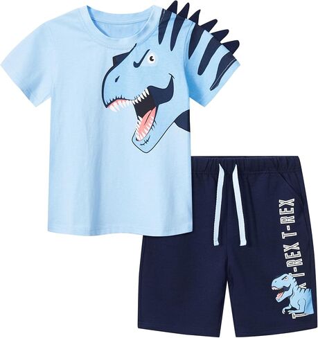 HILEELANG Toddler Boy Short Sets Easter Summer Cotton Casual White Rainbow Tee Blue Adjust Shorts Outfits Clothing 3T in Saudi Arabia