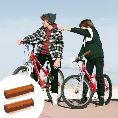 Bicycle Handlebar Grips, PU Leather Bike Grips Handlebar, Hand-Stitched Bike Handles Replacement Fits Most Mountain, MTB, BMX in Saudi Arabia