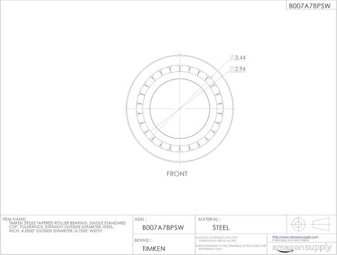 Timken 29522 محمل أسطوانة مدبب ، كوب واحد ، التسامح القياسي ، قطره الخارجي المستقيم ، الصلب ، بوصة ، 4.2500 "قطر خارج ، 0.7500" عرض in Saudi Arabia