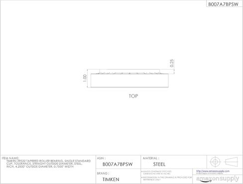 Timken 29522 محمل أسطوانة مدبب ، كوب واحد ، التسامح القياسي ، قطره الخارجي المستقيم ، الصلب ، بوصة ، 4.2500 "قطر خارج ، 0.7500" عرض in Saudi Arabia
