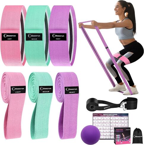 Fabric Resistance Bands for Working Out, Wide Booty Belt with Multiple Resistance Levels. Yoga Balance Balls. Great for HIPS, Thighs Exercises. with Fitness Poster in Saudi Arabia
