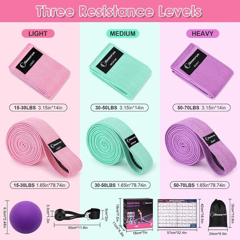 Fabric Resistance Bands for Working Out, Wide Booty Belt with Multiple Resistance Levels. Yoga Balance Balls. Great for HIPS, Thighs Exercises. with Fitness Poster in Saudi Arabia
