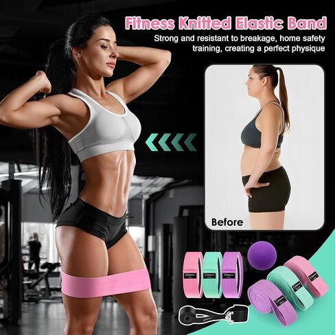 Fabric Resistance Bands for Working Out, Wide Booty Belt with Multiple Resistance Levels. Yoga Balance Balls. Great for HIPS, Thighs Exercises. with Fitness Poster in Saudi Arabia