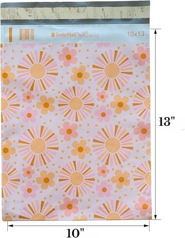 19x24 مصمم أكياس بولي بولير ، تصميم أشعة الشمس ، مظاريف شحن مقاومة للماء ومقاومة للدموع مع خفة ذاتية للعبث لتوصيلات آمنة (10 حزم) in Kuwait