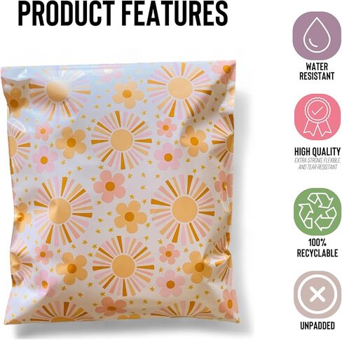 19x24 مصمم أكياس بولي بولير ، تصميم أشعة الشمس ، مظاريف شحن مقاومة للماء ومقاومة للدموع مع خفة ذاتية للعبث لتوصيلات آمنة (10 حزم) in Kuwait