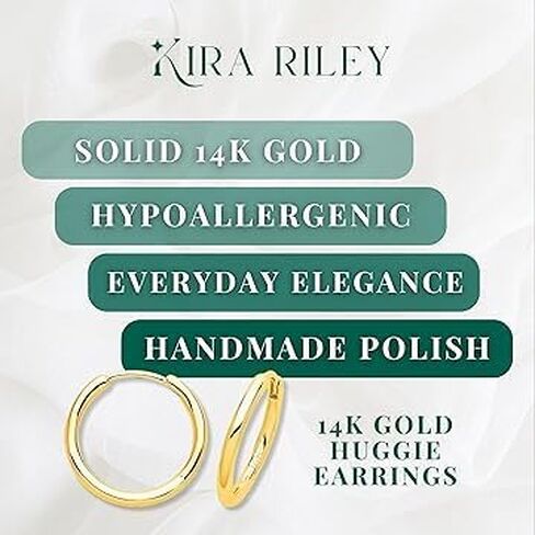 14k Solid Yellow Gold Hoop Earrings for Women and Men - Small Pure Real and Thin Huggies, Hypoallergenic - Jewelry Gifts for Her/Him - Available in 4 Sizes in Saudi Arabia