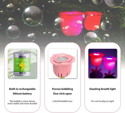 Bortt Bubble Machine مع مصباح صوتي صانع الفقاعة العمودي لعيد ميلاد الصيف في الهواء الطلق حفل عيد الميلاد حفلة تفاعلية للزهرة القابلة للشحن على شكل زهرة على شكل زهرة ، أحمر in Saudi Arabia