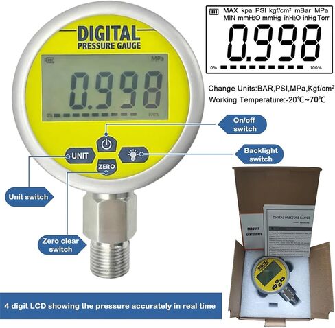 10000psi مقياس الضغط الرقمي 80 مم دقة عالية الدقة 0.4 ٪ FS Manometer Hydraulic 1/4 '' npt thread in Saudi Arabia