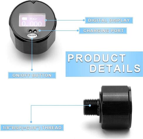 High Precision 25mm Dial Digital Pressure Gauge 1'' Manometer 400Bar 6000PSI with 1/8''BSPT(G1/8'') ，M10, M8 Thread(M8 PSI) in Saudi Arabia