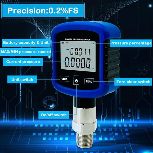 S281 عالي الدقة 10000psi مقياس الضغط الهيدروليكي الرقمي 0.2 ٪ FS دقة المانومتر 1/4 '' NPT مع 330 درجة دوران in Saudi Arabia