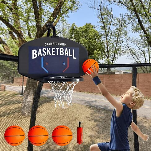 Universal Adjustable Trampoline Basketball Hoop Set, with 3 Mini Balls and Air Pump, Fits All Trampoline Models, Trampoline Accessories of All Ages, Height and Angle Adjustable in Saudi Arabia
