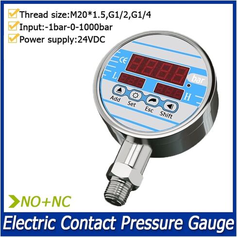 Electric Contact Pressure Gauge Measuring Water Oil Pressure Sensor NO NC Output 24VDC Upper and Lower Limit Control Witch(M16-1.5,0-1000bar) in Saudi Arabia