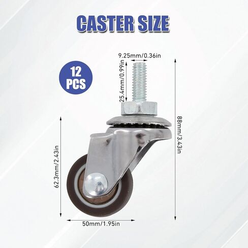 12 Pcs 1 Inch Small Caster Wheels for Furniture, Swivel Caster Wheel, M6x 15mm mini Screw on Wheels Total Capacity 90 Lbs for Furniture, Carts(Soft Rubber TPE) in Saudi Arabia