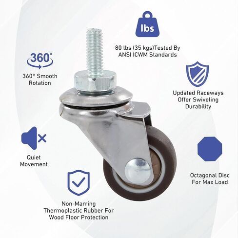 12 Pcs 1 Inch Small Caster Wheels for Furniture, Swivel Caster Wheel, M6x 15mm mini Screw on Wheels Total Capacity 90 Lbs for Furniture, Carts(Soft Rubber TPE) in Saudi Arabia
