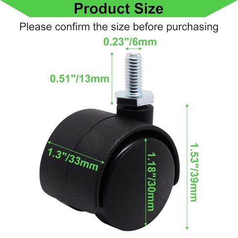 1 Inch Stem Swivel Casters Set of 4, M6 Threaded Stem Swivel Caster Wheels, 360° Rotation Heavy Duty Replacement Castors for Furniture Table Drawer Cabinet Plant Shelf Chair Wheels (Black) in Kuwait