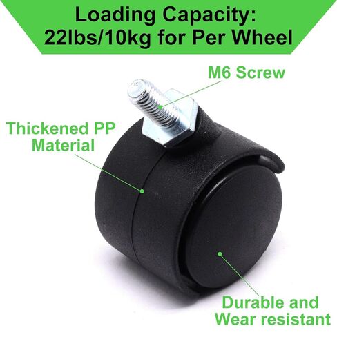 1 Inch Stem Swivel Casters Set of 4, M6 Threaded Stem Swivel Caster Wheels, 360° Rotation Heavy Duty Replacement Castors for Furniture Table Drawer Cabinet Plant Shelf Chair Wheels (Black) in Kuwait