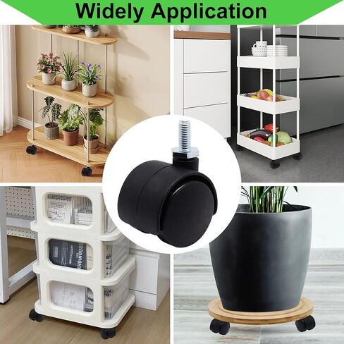 1 Inch Stem Swivel Casters Set of 4, M6 Threaded Stem Swivel Caster Wheels, 360° Rotation Heavy Duty Replacement Castors for Furniture Table Drawer Cabinet Plant Shelf Chair Wheels (Black) in Kuwait