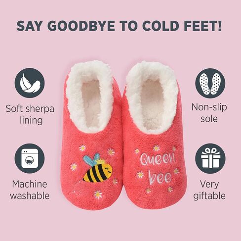 Snoozies Women's Slipper Socks Simply Pairables | Cozy Foldable Slippers for Women Travel, Indoors, Gifts, and More | Bearly Awake - Medium in Saudi Arabia