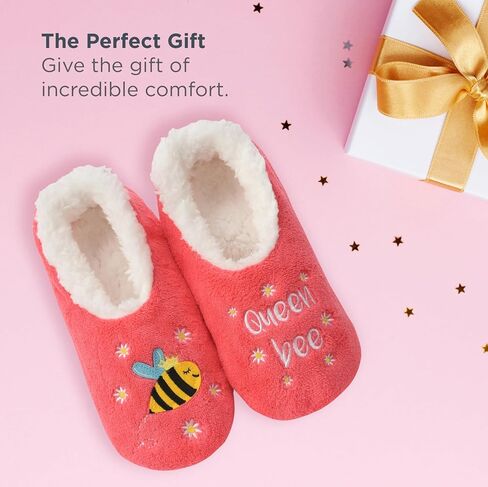 Snoozies Women's Slipper Socks Simply Pairables | Cozy Foldable Slippers for Women Travel, Indoors, Gifts, and More | Bearly Awake - Medium in Saudi Arabia