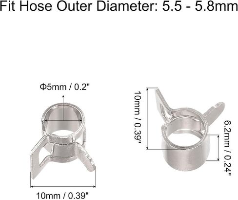 #us 10pcs spring خرطوم المشبك 65mn الصلب 5mm ضغط الهواء منخفضة مقطع النيكل مطلي in Saudi Arabia