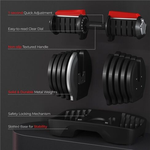 Yaheetech Dummbells قابلة للتعديل مجموعة 28 رطل/40 رطل/52.5 رطل/90 رطل ، زوج ضبط الوزن بسرعة الضبط in Saudi Arabia
