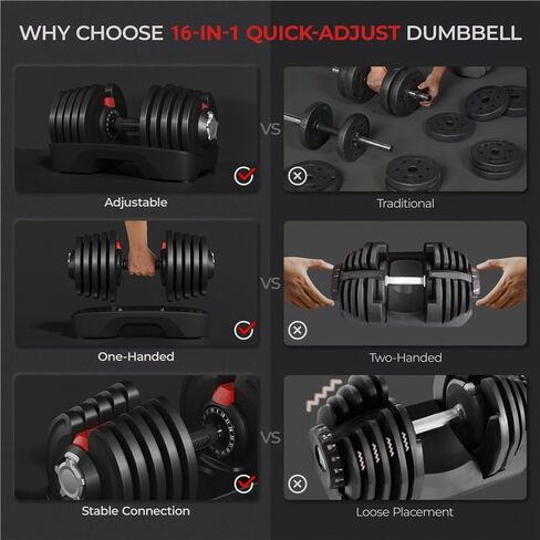Yaheetech Dummbells قابلة للتعديل مجموعة 28 رطل/40 رطل/52.5 رطل/90 رطل ، زوج ضبط الوزن بسرعة الضبط in Saudi Arabia