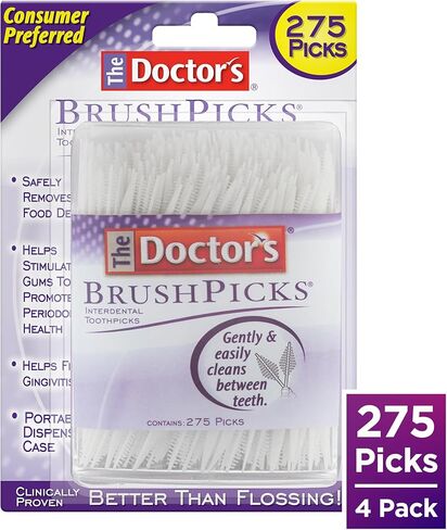 The Doctor's BrushPicks, Interdental Brushes and Dental Pick 2-in-1, Plaque Remover for Teeth, 275 Toothpicks, 4 Pack in Kuwait