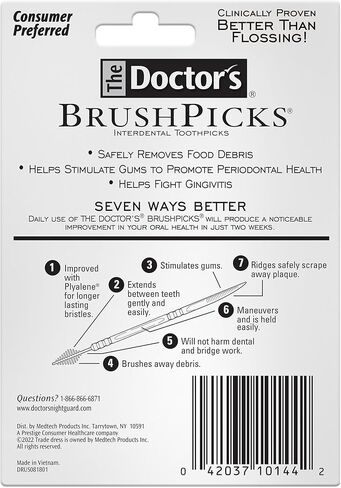 The Doctor's BrushPicks, Interdental Brushes and Dental Pick 2-in-1, Plaque Remover for Teeth, 275 Toothpicks, 4 Pack in Kuwait