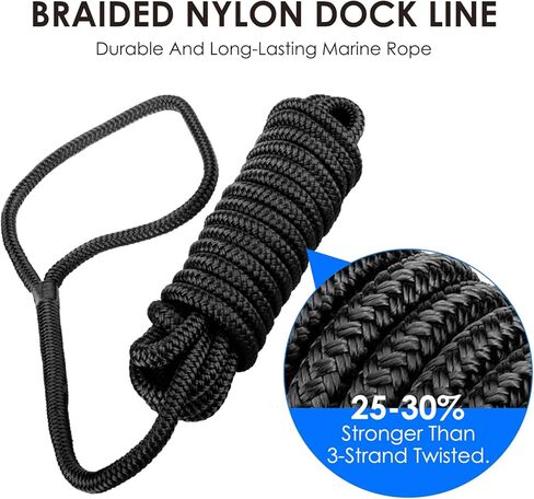 Amarine Made 1/2" X 15’ Dock Lines, 4pcs Boat Dock Lines, 12" Eyelet Boat Ropes with Loop, Boat Rope Docking 968lbs Working Load, Nylon Dock Line with 4840lbs Strength, Boat Ropes for Docking, Black in Saudi Arabia