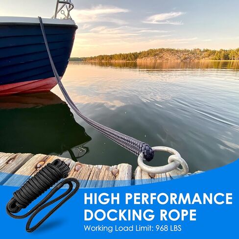 Amarine Made 1/2" X 15’ Dock Lines, 4pcs Boat Dock Lines, 12" Eyelet Boat Ropes with Loop, Boat Rope Docking 968lbs Working Load, Nylon Dock Line with 4840lbs Strength, Boat Ropes for Docking, Black in Saudi Arabia