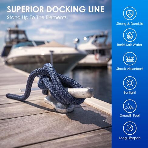 Amarine Made 1/2" X 15’ Dock Lines, 4pcs Boat Dock Lines, 12" Eyelet Boat Ropes with Loop, Boat Rope Docking 968lbs Working Load, Nylon Dock Line with 4840lbs Strength, Boat Ropes for Docking, Black in Saudi Arabia