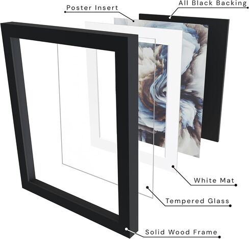 Frame Amo 18x24 White Solid Wood Poster Frame, White Mat for 16x20 Image, Tempered Glass Front, 1.5 inch Wide, and 1 inch Thick in Saudi Arabia