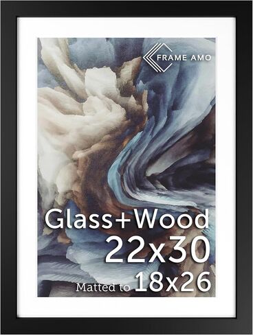 Frame Amo 18x24 White Solid Wood Poster Frame, White Mat for 16x20 Image, Tempered Glass Front, 1.5 inch Wide, and 1 inch Thick in Saudi Arabia