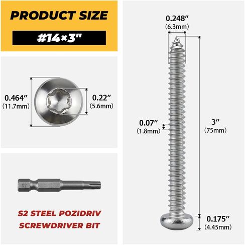 100 pack #10 × 1-1/2/2 "مسامير معدنية الرأس Torx Pan ، الفولاذ المقاوم للصدأ 304 (18/8) ، محرك آمن ، بتورس بتات. in Kuwait