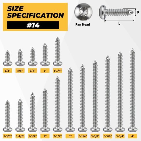 100 pack #10 × 1-1/2/2 "مسامير معدنية الرأس Torx Pan ، الفولاذ المقاوم للصدأ 304 (18/8) ، محرك آمن ، بتورس بتات. in Kuwait