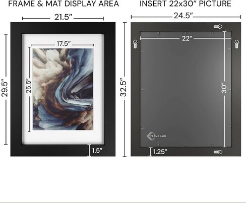Frame Amo 18x24 White Solid Wood Poster Frame, White Mat for 16x20 Image, Tempered Glass Front, 1.5 inch Wide, and 1 inch Thick in Saudi Arabia