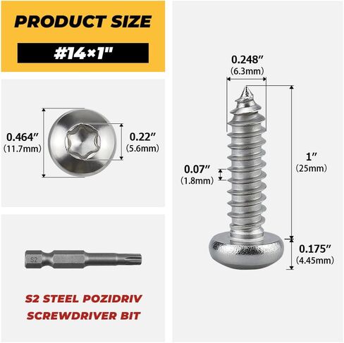 100 pack #10 × 1-1/2/2 "مسامير معدنية الرأس Torx Pan ، الفولاذ المقاوم للصدأ 304 (18/8) ، محرك آمن ، بتورس بتات. in Kuwait