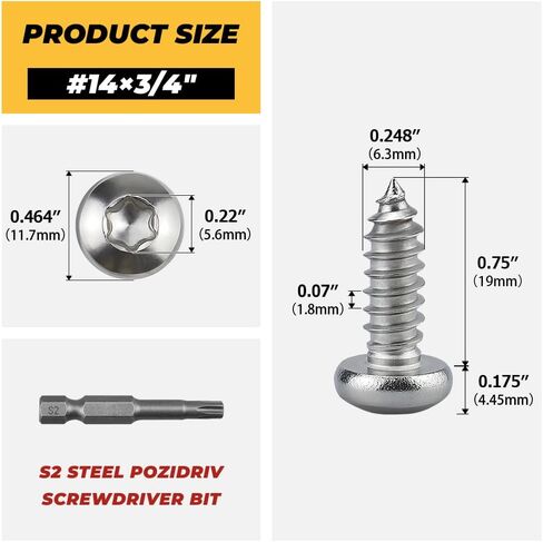 100 pack #10 × 1-1/2/2 "مسامير معدنية الرأس Torx Pan ، الفولاذ المقاوم للصدأ 304 (18/8) ، محرك آمن ، بتورس بتات. in Kuwait