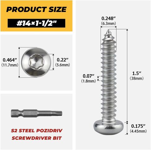 100 pack #10 × 1-1/2/2 "مسامير معدنية الرأس Torx Pan ، الفولاذ المقاوم للصدأ 304 (18/8) ، محرك آمن ، بتورس بتات. in Kuwait